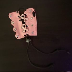Pink Ribbon with Gems for Breast Cancer Lace Up Stone Hair Glove